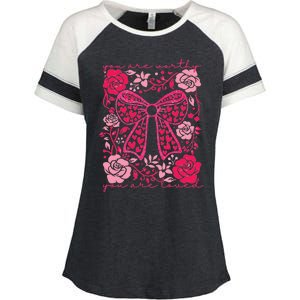 Checkered ValentineS Day Heart Coquette Bow Retro Valentine Enza Ladies Jersey Colorblock Tee