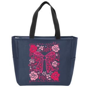 Checkered ValentineS Day Heart Coquette Bow Retro Valentine Zip Tote Bag