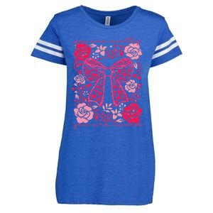 Checkered ValentineS Day Heart Coquette Bow Retro Valentine Enza Ladies Jersey Football T-Shirt