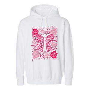 Checkered ValentineS Day Heart Coquette Bow Retro Valentine Garment-Dyed Fleece Hoodie