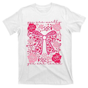 Checkered ValentineS Day Heart Coquette Bow Retro Valentine T-Shirt