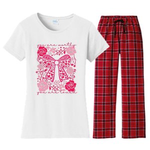 Checkered ValentineS Day Heart Coquette Bow Retro Valentine Women's Flannel Pajama Set