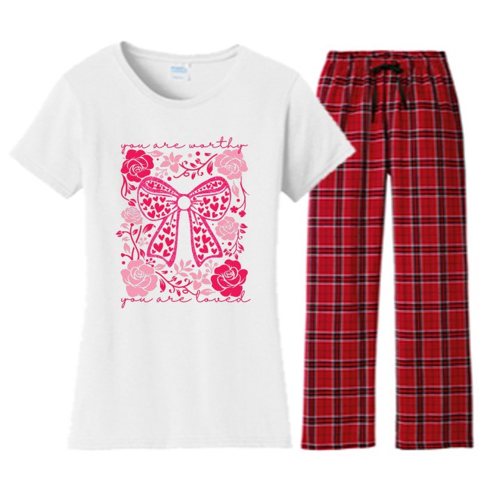 Checkered ValentineS Day Heart Coquette Bow Retro Valentine Women's Flannel Pajama Set