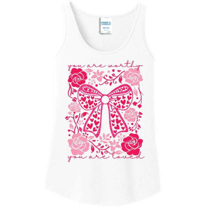 Checkered ValentineS Day Heart Coquette Bow Retro Valentine Ladies Essential Tank