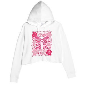 Checkered ValentineS Day Heart Coquette Bow Retro Valentine Crop Fleece Hoodie