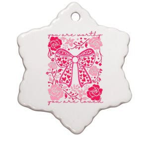 Checkered ValentineS Day Heart Coquette Bow Retro Valentine Ceramic Star Ornament