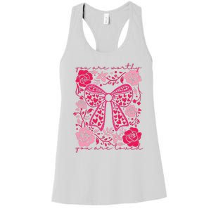 Checkered ValentineS Day Heart Coquette Bow Retro Valentine Women's Racerback Tank