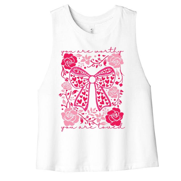 Checkered ValentineS Day Heart Coquette Bow Retro Valentine Women's Racerback Cropped Tank