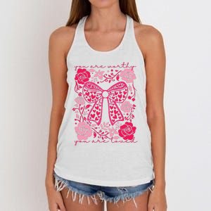 Checkered ValentineS Day Heart Coquette Bow Retro Valentine Women's Knotted Racerback Tank