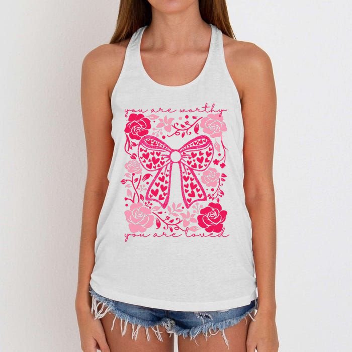 Checkered ValentineS Day Heart Coquette Bow Retro Valentine Women's Knotted Racerback Tank