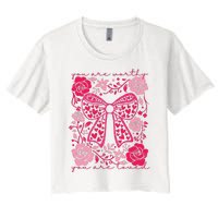 Checkered ValentineS Day Heart Coquette Bow Retro Valentine Women's Crop Top Tee