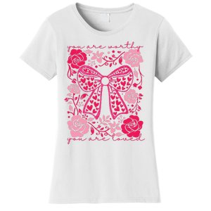 Checkered ValentineS Day Heart Coquette Bow Retro Valentine Women's T-Shirt