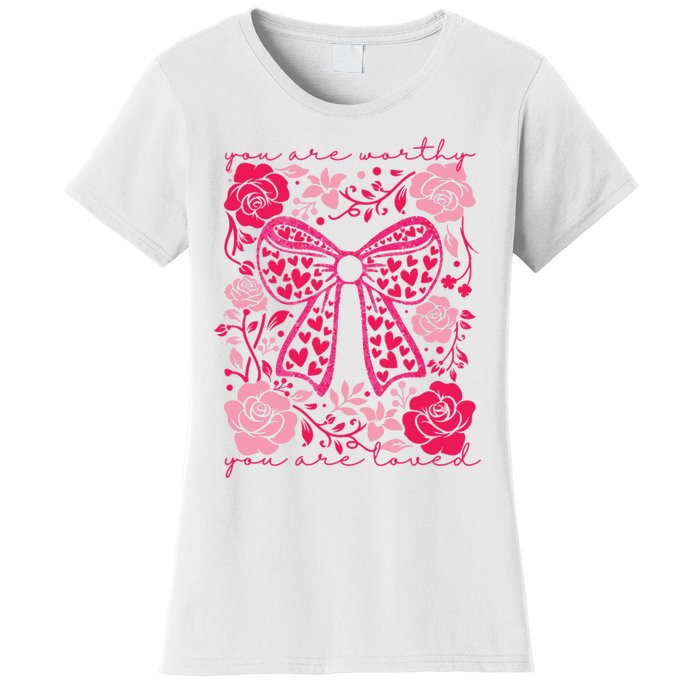 Checkered ValentineS Day Heart Coquette Bow Retro Valentine Women's T-Shirt