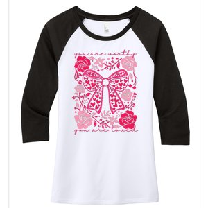 Checkered ValentineS Day Heart Coquette Bow Retro Valentine Women's Tri-Blend 3/4-Sleeve Raglan Shirt