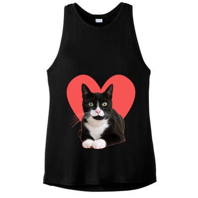 Cute Valentines Day Tuxedo Cat Lover Ladies PosiCharge Tri-Blend Wicking Tank