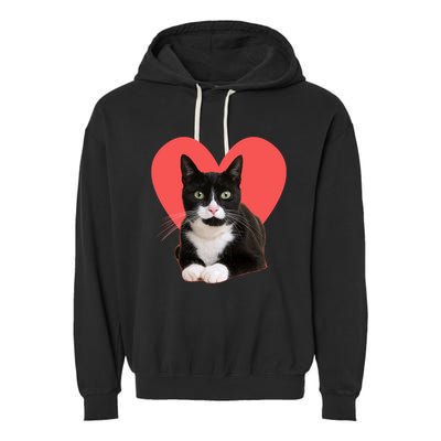 Cute Valentines Day Tuxedo Cat Lover Garment-Dyed Fleece Hoodie