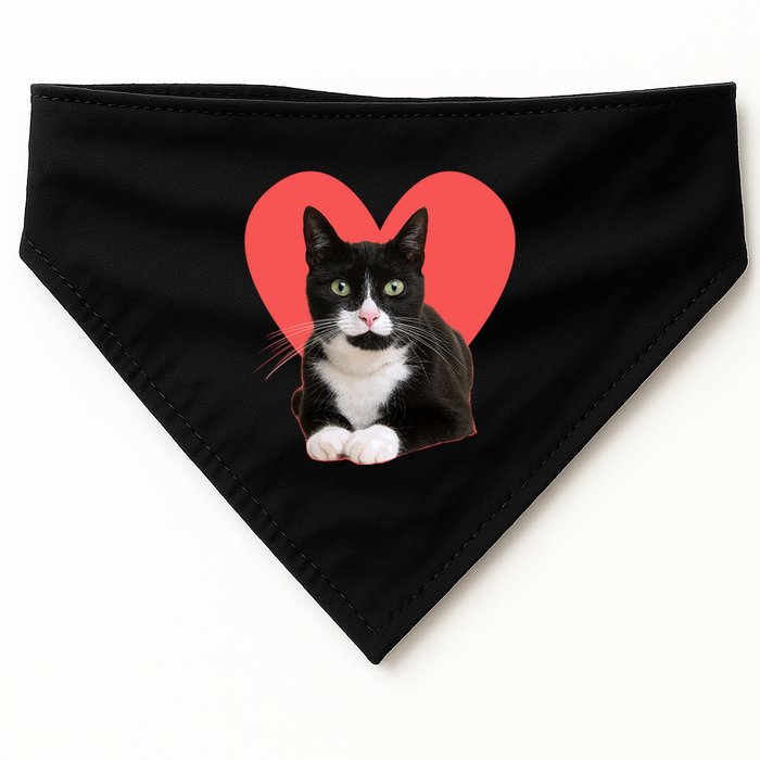 Cute Valentines Day Tuxedo Cat Lover USA-Made Doggie Bandana