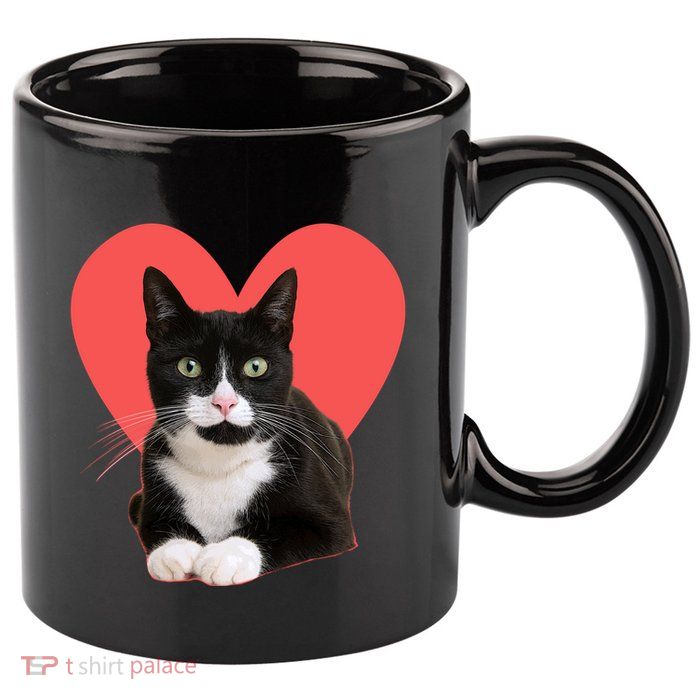 Cute Valentines Day Tuxedo Cat Lover 11oz C Handle Ceramic Mug