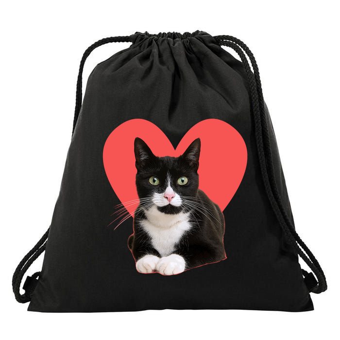 Cute Valentines Day Tuxedo Cat Lover Drawstring Bag