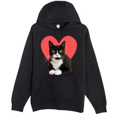 Cute Valentines Day Tuxedo Cat Lover Premium Pullover Hoodie