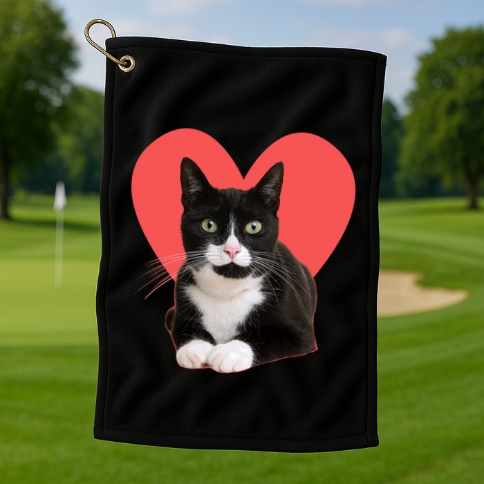 Cute Valentines Day Tuxedo Cat Lover Golf Towel