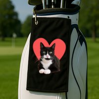 Cute Valentines Day Tuxedo Cat Lover Golf Towel