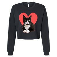 Cute Valentines Day Tuxedo Cat Lover Cropped Pullover Crew