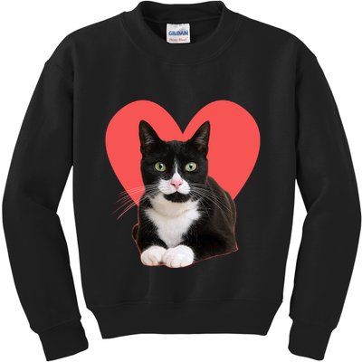 Cute Valentines Day Tuxedo Cat Lover Kids Sweatshirt