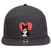 Cute Valentines Day Tuxedo Cat Lover 7 Panel Mesh Trucker Snapback Hat