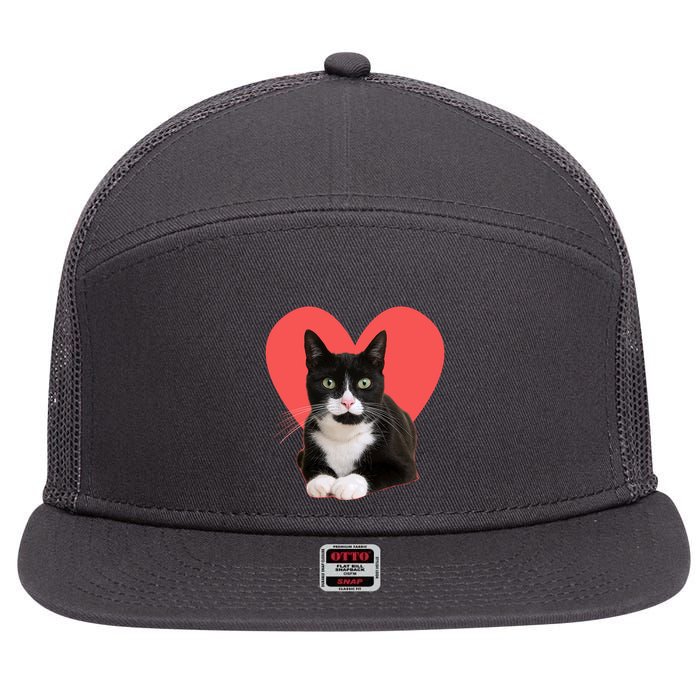 Cute Valentines Day Tuxedo Cat Lover 7 Panel Mesh Trucker Snapback Hat