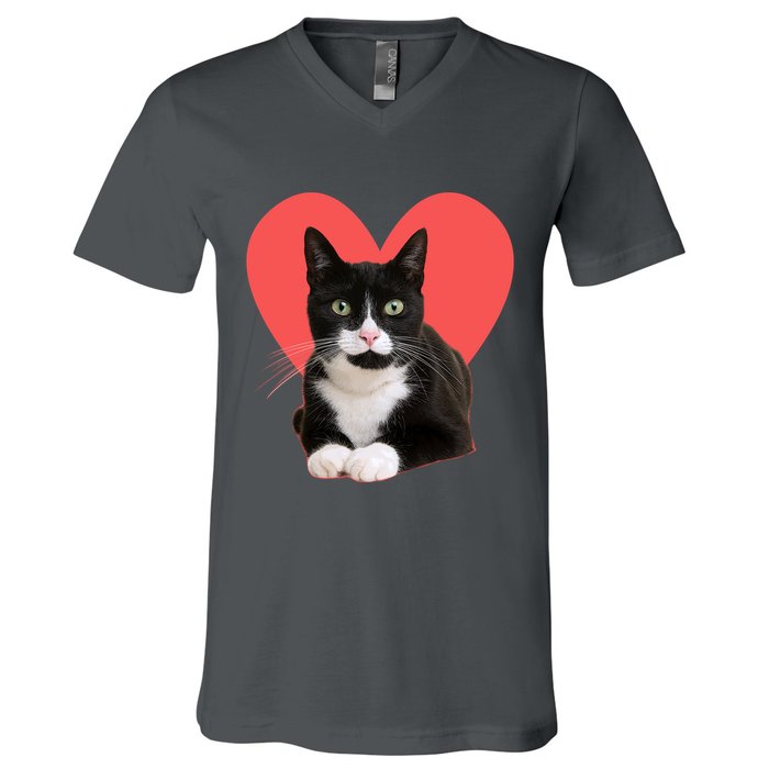 Cute Valentines Day Tuxedo Cat Lover V-Neck T-Shirt