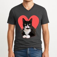 Cute Valentines Day Tuxedo Cat Lover V-Neck T-Shirt