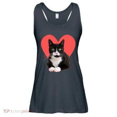 Cute Valentines Day Tuxedo Cat Lover Ladies Essential Flowy Tank