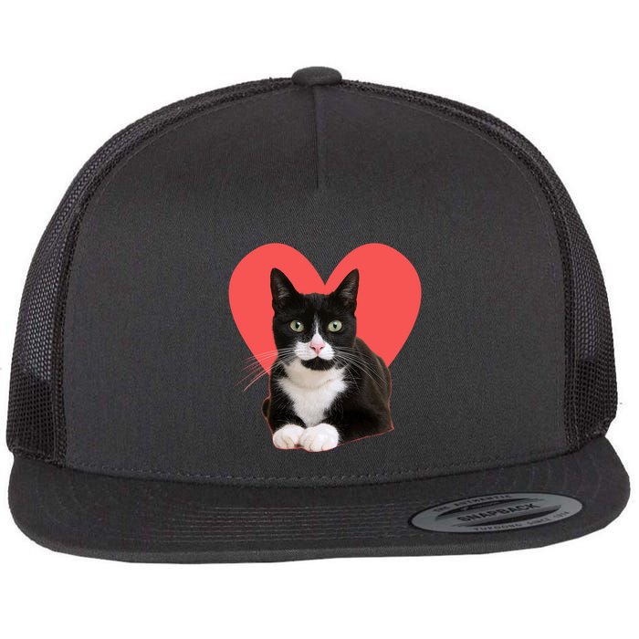 Cute Valentines Day Tuxedo Cat Lover Flatbill Hat