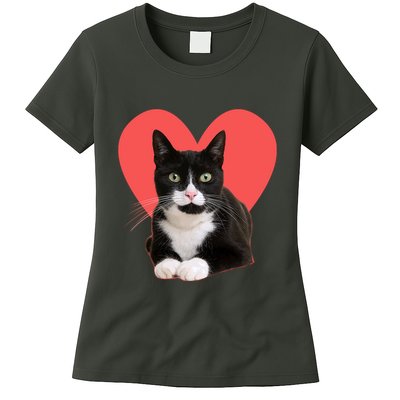 Cute Valentines Day Tuxedo Cat Lover Womens T-Shirt