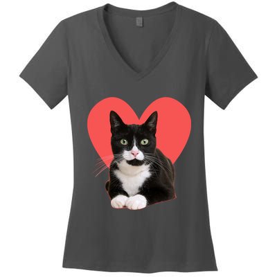 Cute Valentines Day Tuxedo Cat Lover Women's V-Neck T-Shirt
