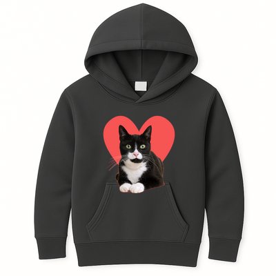 Cute Valentines Day Tuxedo Cat Lover Kids Hoodie