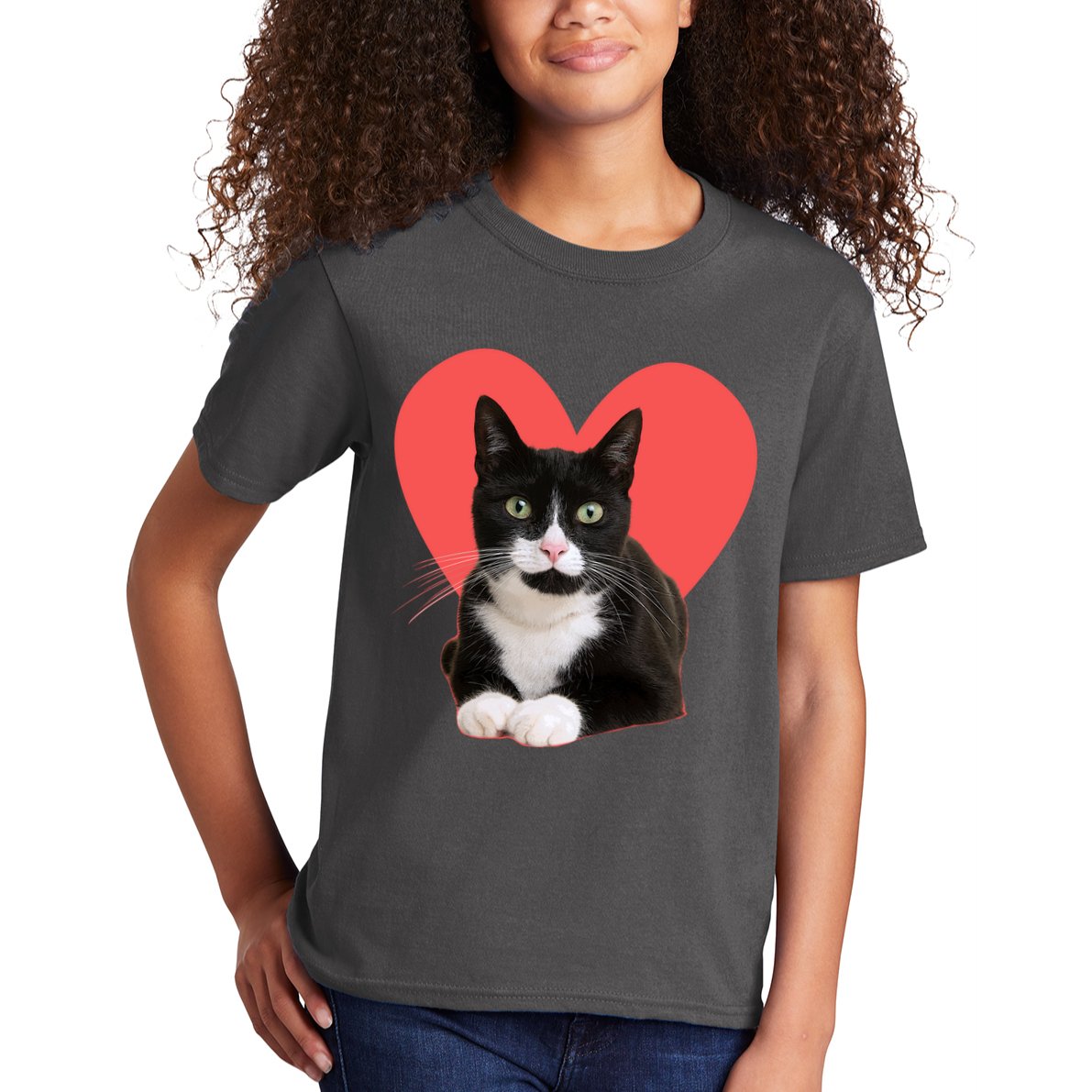 Cute Valentines Day Tuxedo Cat Lover Kids T-Shirt