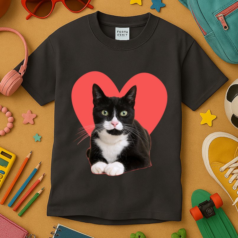 Cute Valentines Day Tuxedo Cat Lover Kids T-Shirt