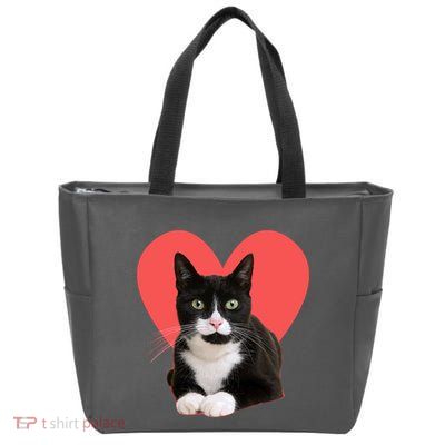 Cute Valentines Day Tuxedo Cat Lover Zip Tote Bag