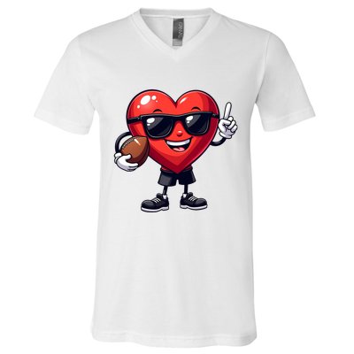 Cute Valentines Day Heart Playing Football V-Neck T-Shirt