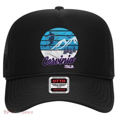 Cervinia Valle DAosta Italy Ski Resort Snowboarding High Crown Mesh Back Trucker Hat