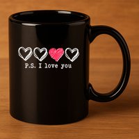 Cute Valentines Day P.S. I Love You Hearts 11oz C Handle Ceramic Mug
