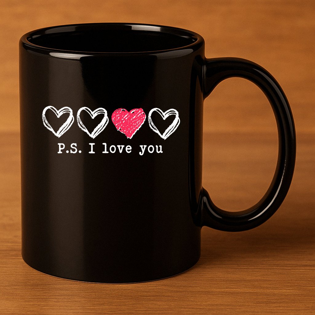 Cute Valentines Day P.S. I Love You Hearts 11oz C Handle Ceramic Mug
