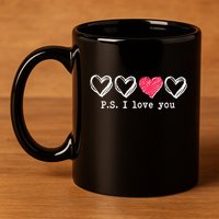 Cute Valentines Day P.S. I Love You Hearts 11oz C Handle Ceramic Mug