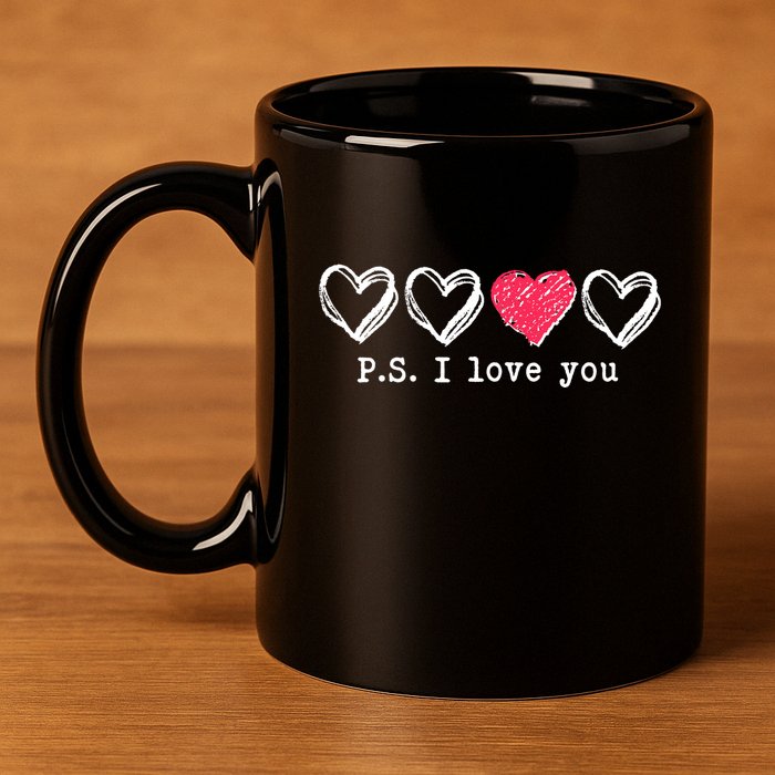 Cute Valentines Day P.S. I Love You Hearts 11oz C Handle Ceramic Mug