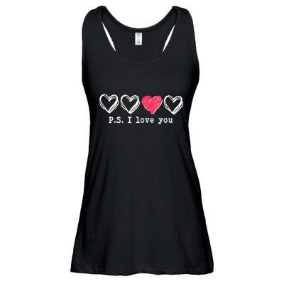 Cute Valentines Day P.S. I Love You Hearts Ladies Essential Flowy Tank