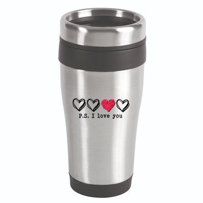 Cute Valentines Day P.S. I Love You Hearts 16oz Travel Tumbler