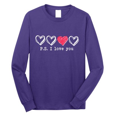 Cute Valentines Day P.S. I Love You Hearts Long Sleeve Shirt