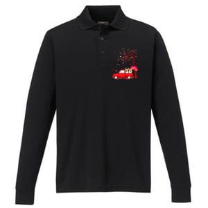 Corgi Valentine's Day Gifts Dogs Red Truck Hearts Performance Long Sleeve Polo